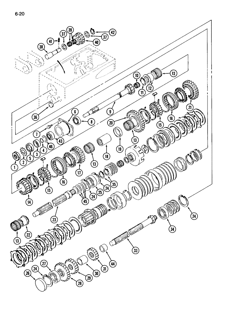 Схема запчастей Case IH 265 - (6-20) - SELECTOR AND COUNTER GEAR UPPER, SYNCHROMESH TRANSMISSION (06) - POWER TRAIN