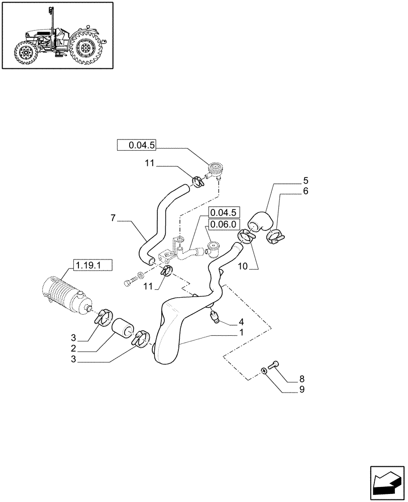 Схема запчастей Case IH JX1060C - (1.19.7[01]) - AIR CLEANER PIPING (02) - ENGINE EQUIPMENT