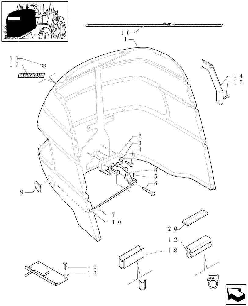 Схема запчастей Case IH MXU115 - (1.83.0[02]) - HOOD (08) - SHEET METAL