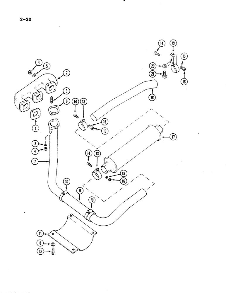 Схема запчастей Case IH 485 - (2-030) - UNDERSLUNG EXHAUST, PRIOR TO P.I.N. 18001 (02) - ENGINE