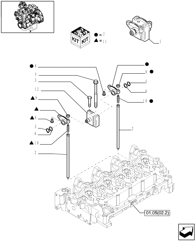 Схема запчастей Case IH WDX1202S - (01.05[02.4]) - ROCKER SHAFT (01) - ENGINE