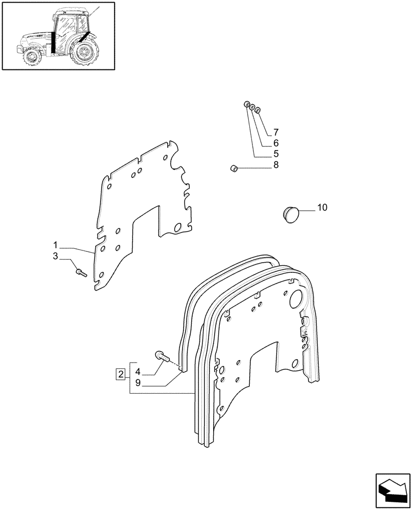 Схема запчастей Case IH JX1075N - (1.92.88/01[02]) - CAB - SOUNDPROOFING (10) - OPERATORS PLATFORM/CAB