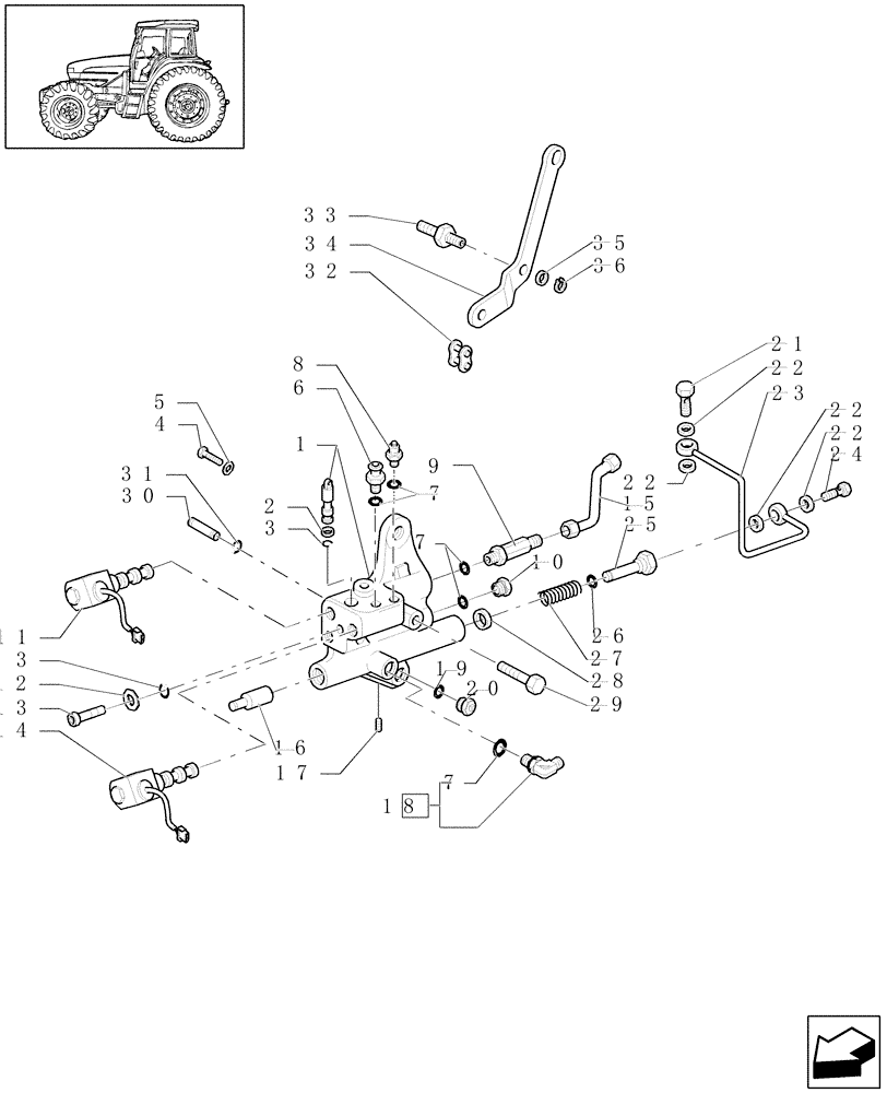 Схема запчастей Case IH JX1100U - (1.33.2[01]) - IDLER CONTROLS - 2WD - PIPES & SOLENOID VALVES - C5642 (04) - FRONT AXLE & STEERING