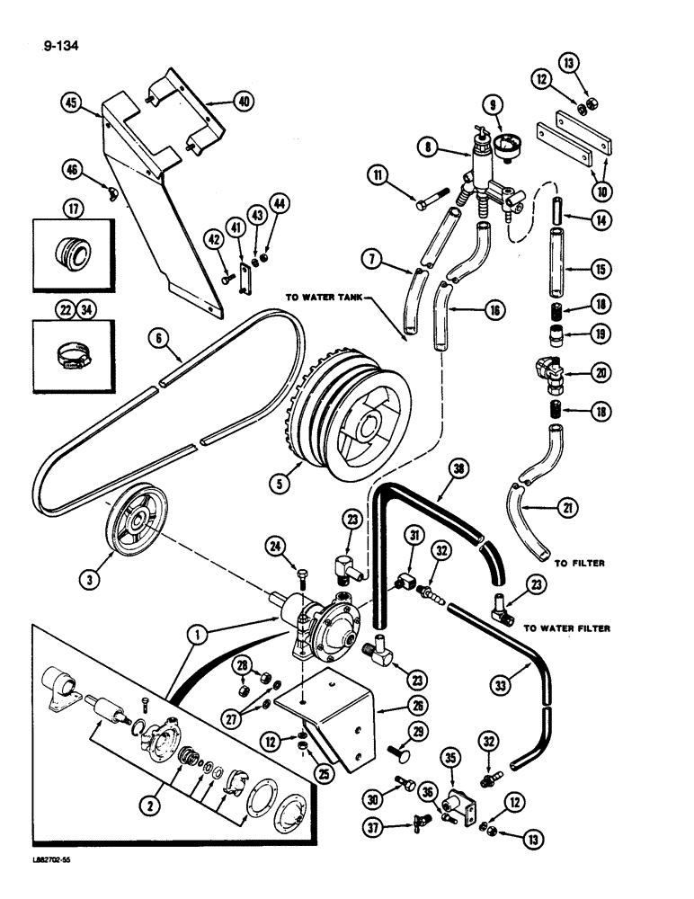 Схема запчастей Case IH 1844 - (9-134) - WATER PUMP, PULLEY, BELT, WATER VALVE SYSTEM (14) - WATER SYSTEM