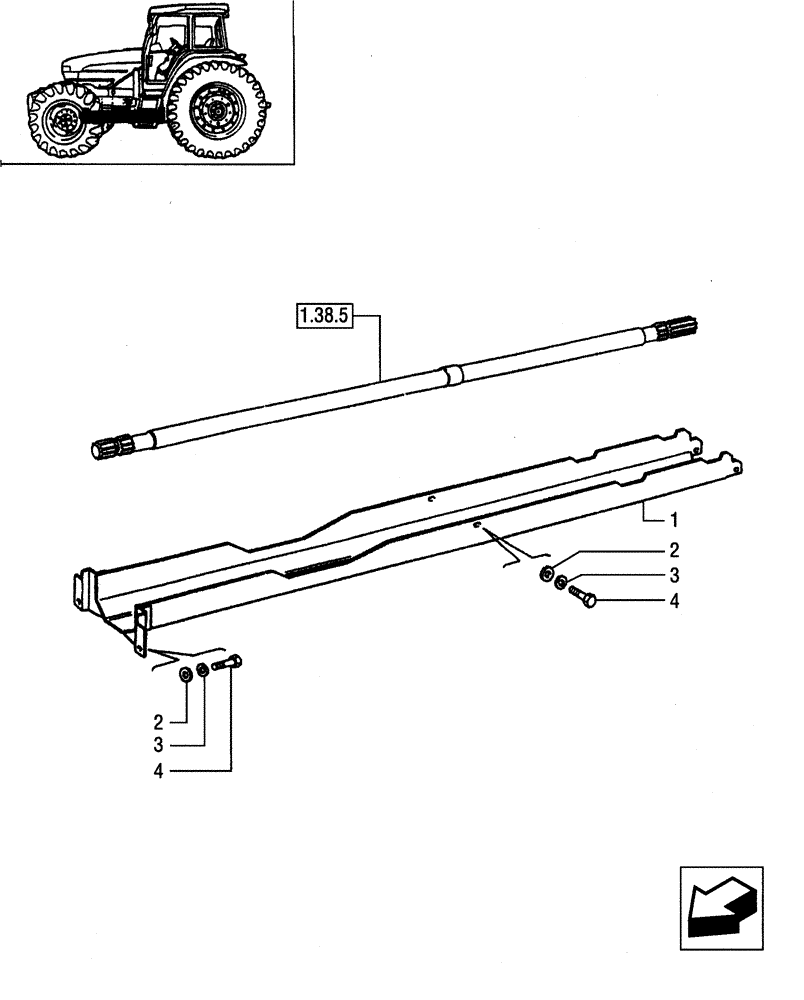 Схема запчастей Case IH JX90 - (1.38.8) - TRANSMISSION SHAFT GUARD (04) - FRONT AXLE & STEERING