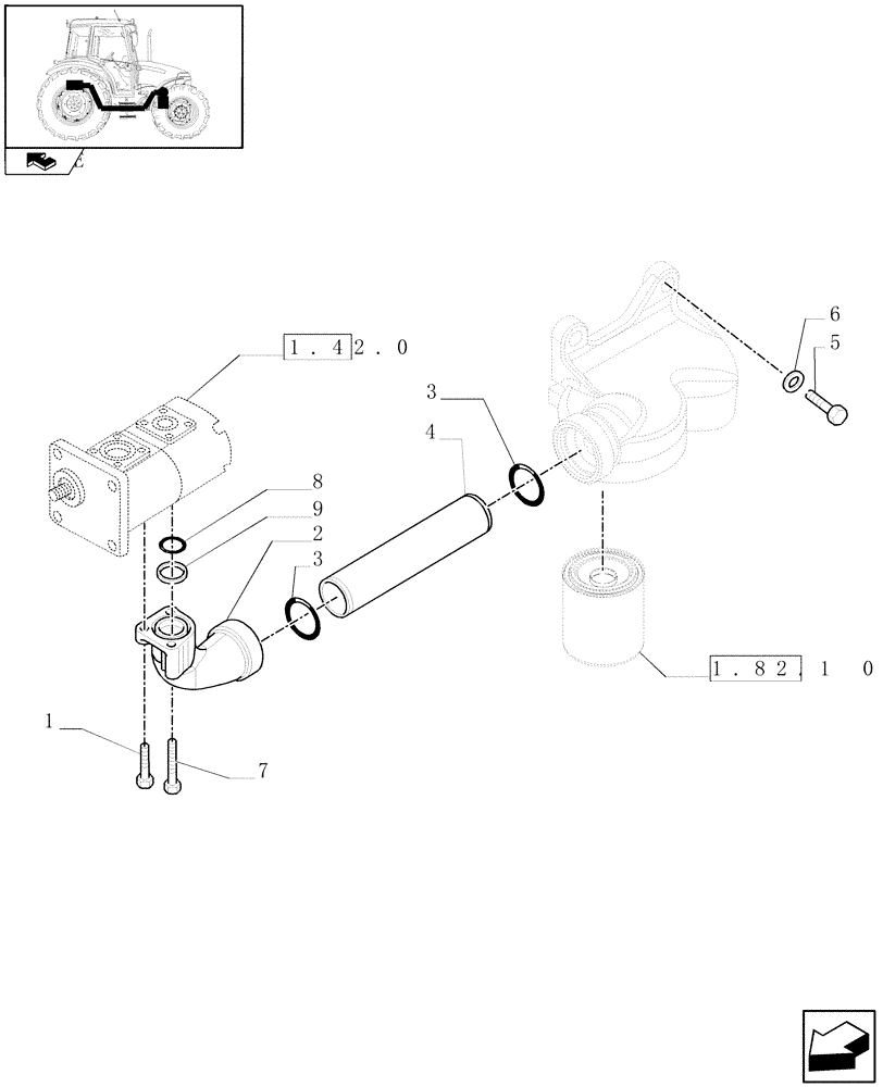 Схема запчастей Case IH FARMALL 60 - (1.82.1[01]) - LIFTER LINES - SUCTION PIPE FROM OIL FILTER TO PUMP (07) - HYDRAULIC SYSTEM