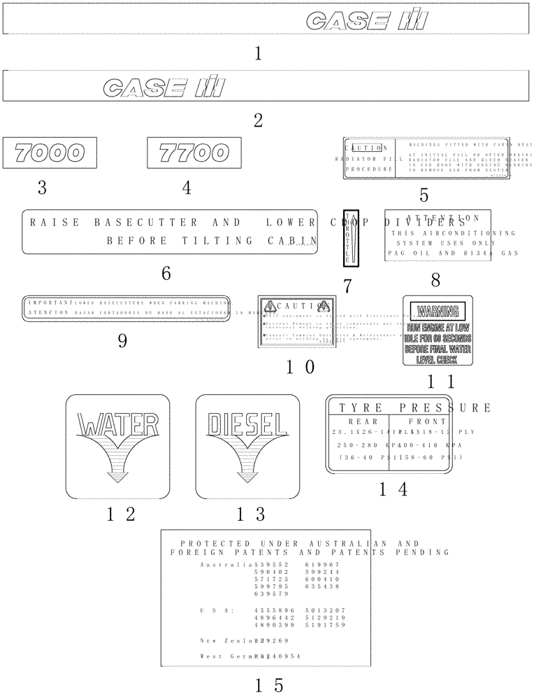 Схема запчастей Case IH 7000 - (C09.03[01]) - Decals {English Non Safety} (90) - PLATFORM, CAB, BODYWORK AND DECALS