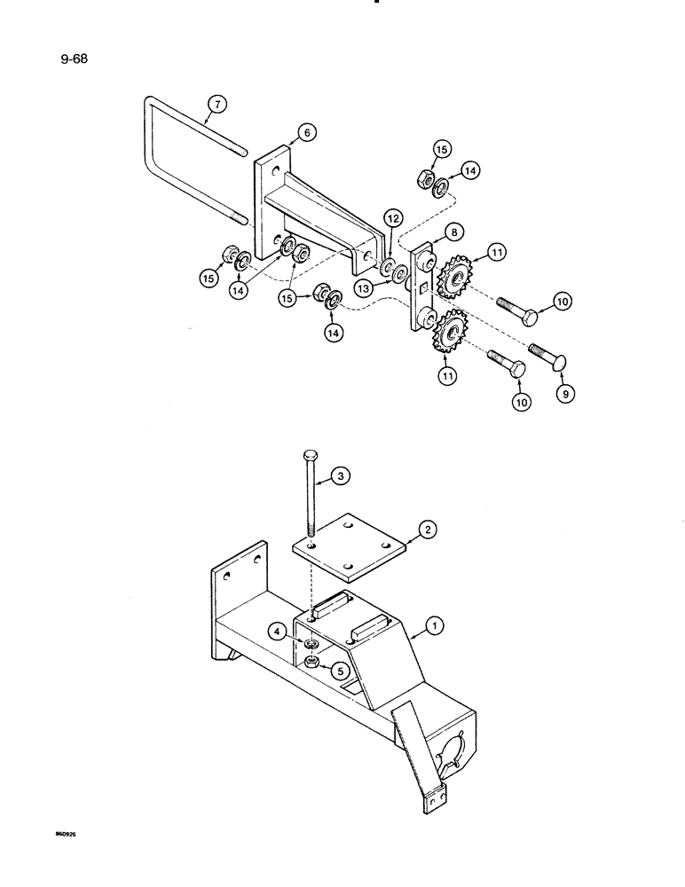 Схема запчастей Case IH 8500 - (9-068) - MAIN DRIVE, JACKSHAFT SUPPORT AND CHAIN IDLER BRACKET (09) - CHASSIS/ATTACHMENTS