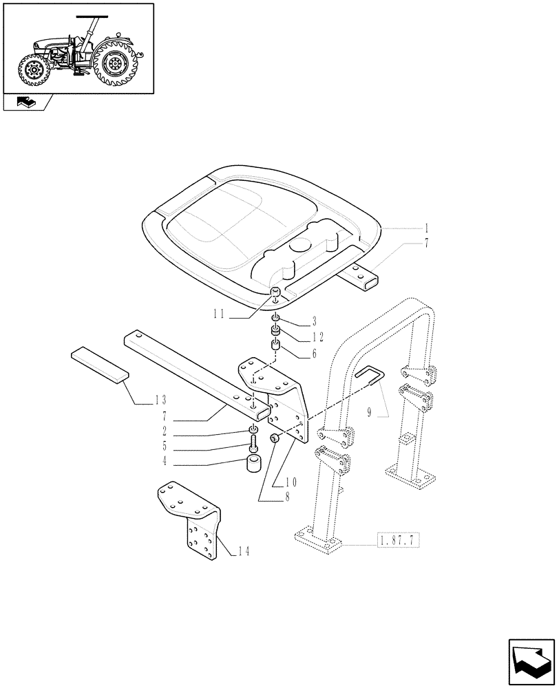 Схема запчастей Case IH FARMALL 85U - (1.87.7/01) - CANOPY FOR FOLDABLE ROPS - CANOPY & SUPPORTS - L/CAB (VAR.330857-331857) (08) - SHEET METAL