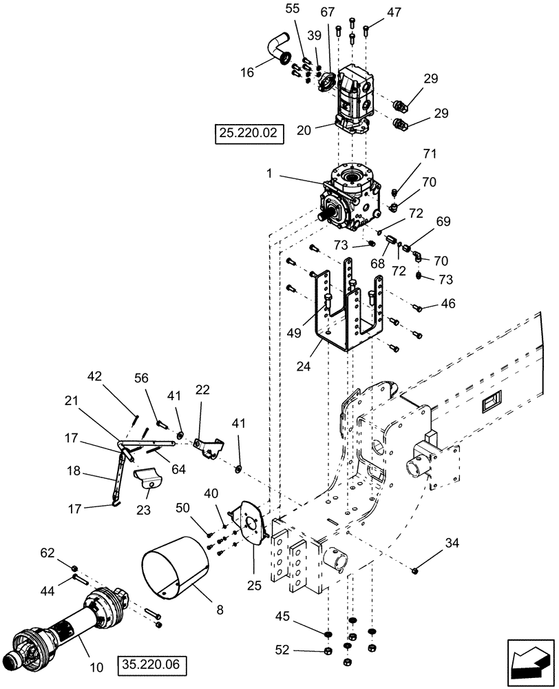 Схема запчастей Case IH 1240 - (35.220.04) - 36 GPM PTO DRIVE - DRIVESHAFT AND GEARBOX (35) - HYDRAULIC SYSTEMS