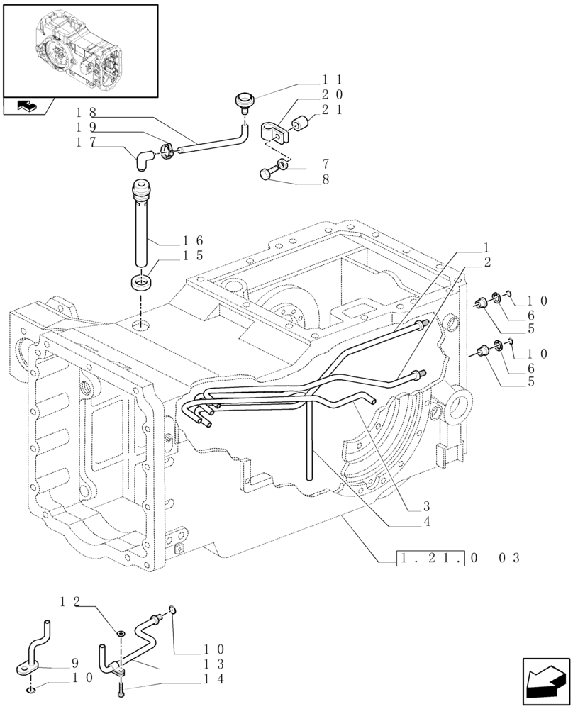 Схема запчастей Case IH MAXXUM 115 - (1.21.0[04]) - TRANSMISSION 16X16 OR 17X16 - REAR AXLE HOUSING, INNER PIPES AND BREATHERS (03) - TRANSMISSION