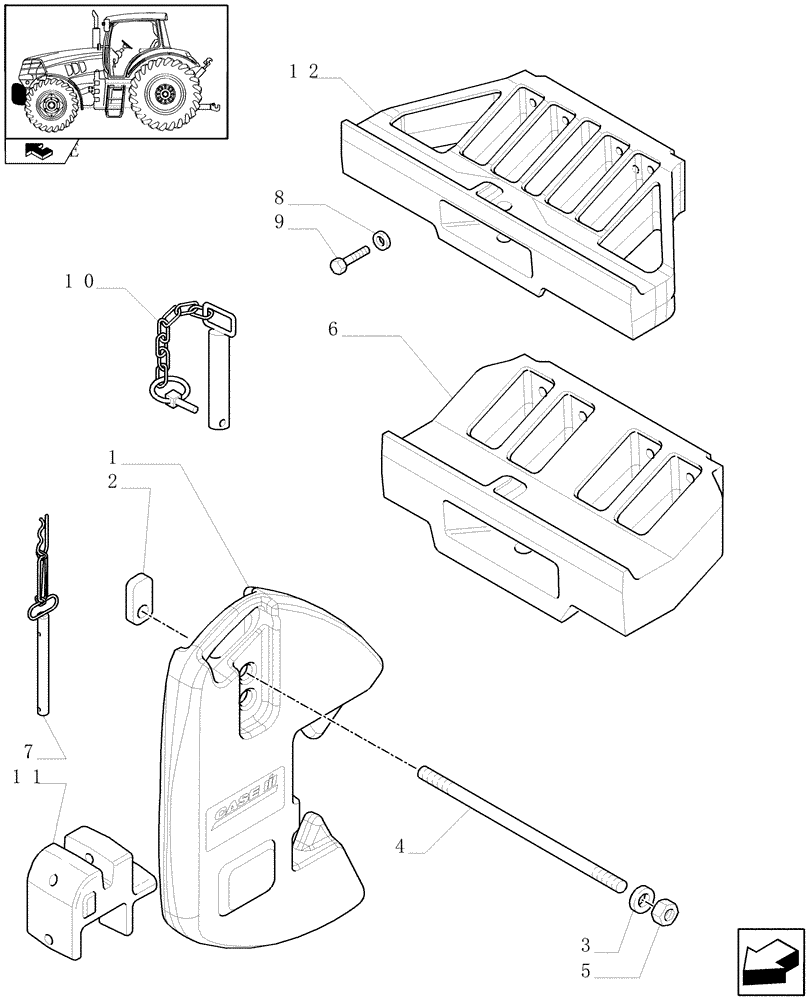 Схема запчастей Case IH MAXXUM 110 - (1.21.5) - FRONT WEIGHT CARRIER AND 2/6/12 WEIGHTS WITH PULL HOOK (VAR.330223-330224-330228) (03) - TRANSMISSION