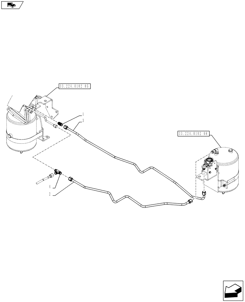 Схема запчастей Case IH PUMA 185 - (33.224.0102[04]) - ABS SYSTEM - PNEUMATIC TRAILER BRAKE - AIR RESERVOIRS PIPES (VAR. 743922) (33) - BRAKES & CONTROLS
