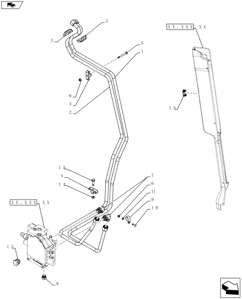 Схема запчастей Case IH SR250 - (35.734.AH[03]) - AUX HYD, STD, CHASSIS PLUMBING (SR220,SR250,TR320) (35) - HYDRAULIC SYSTEMS