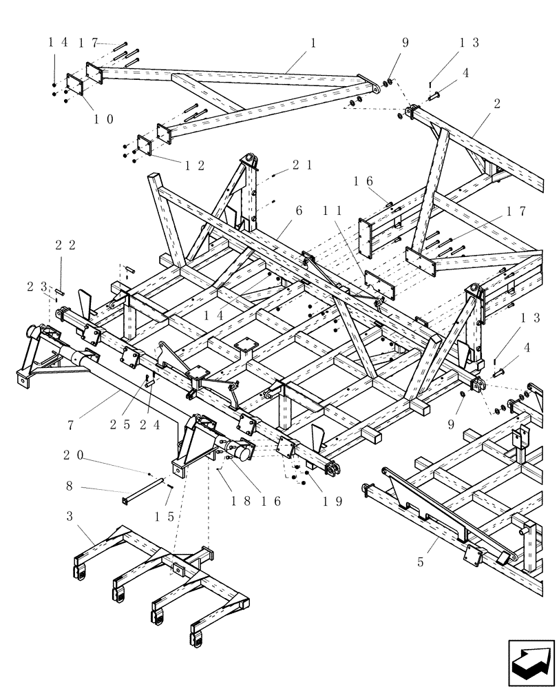 Схема запчастей Case IH ATX - (09-22) - MAIN FRAME WITH ROCKSHAFT & WHEEL GANGS, 6012 DRILLS - 3 & 4 RANK (09) - CHASSIS