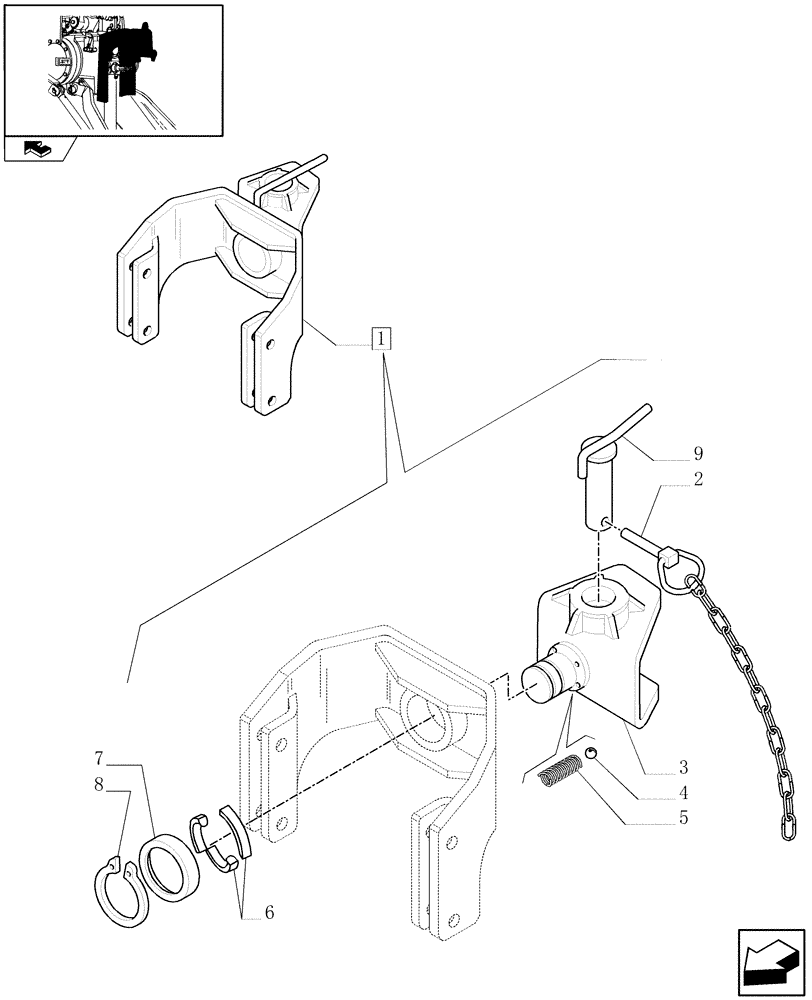 Схема запчастей Case IH FARMALL 95C - (1.89.3/02A[01A]) - TOW HOOK - BREAKDOWN - D5824 (09) - IMPLEMENT LIFT