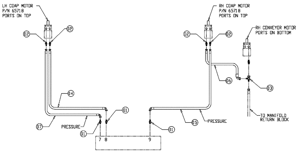 Схема запчастей Case IH 437 - (06-021) - DOUBLE BIN FITTING GROUP Hydraulic Plumbing