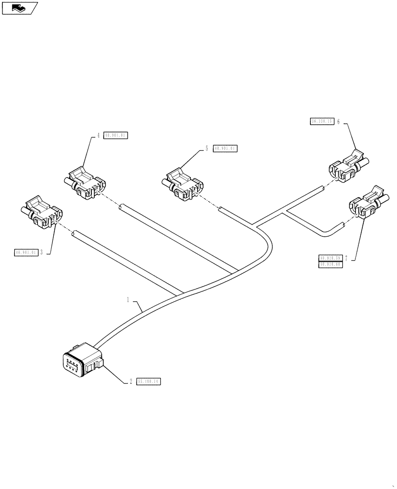 Схема запчастей Case IH 4430 - (55.100.22) - 5 SECTION LH BOOM HARNESS (55) - ELECTRICAL SYSTEMS