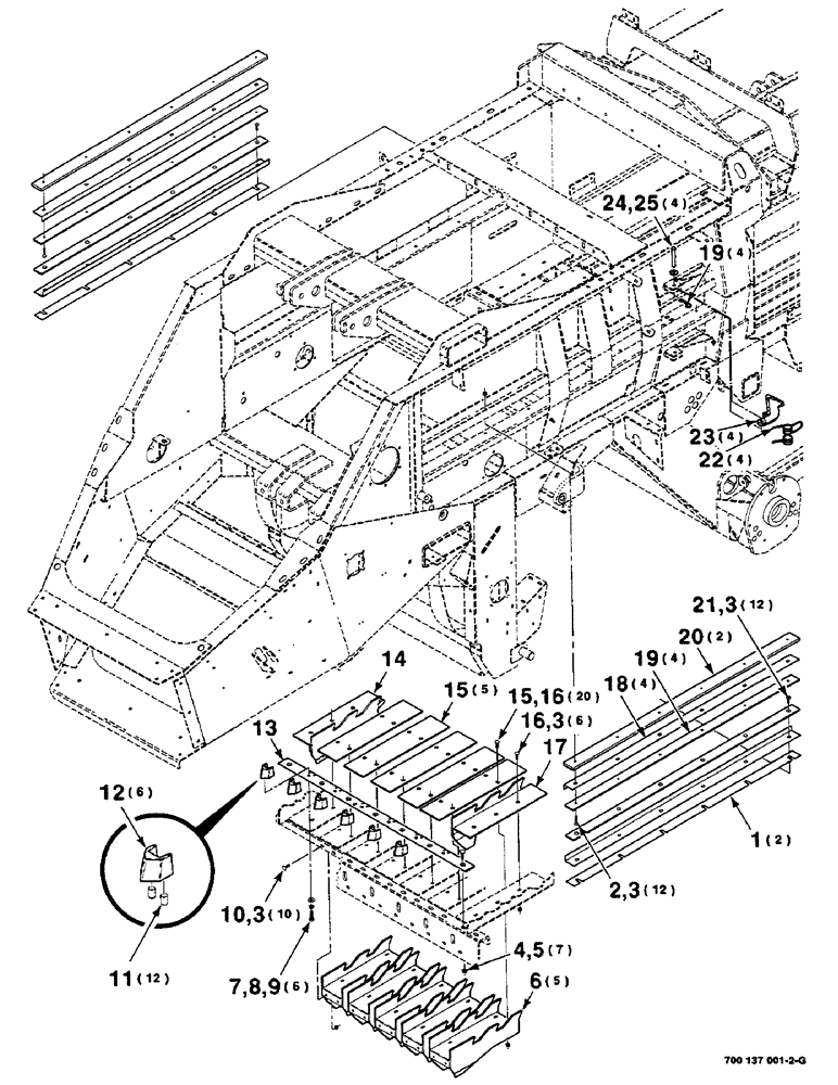 Схема запчастей Case IH 8585 - (7-02) - PLUNGER RAILS, KNIVES AND HAY DOG ASSEMBLIES (12) - MAIN FRAME