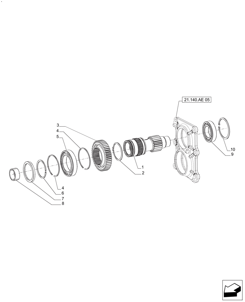 Схема запчастей Case IH FARMALL 140A - (21.140.AE[04]) - TRANSMISSION - GEARS & SHAFT 8+8 (POWER SHUTTLE / MECHANICAL), 16+8 (POWER SHUTTLE / DUAL POWER) 40 KM (21) - TRANSMISSION