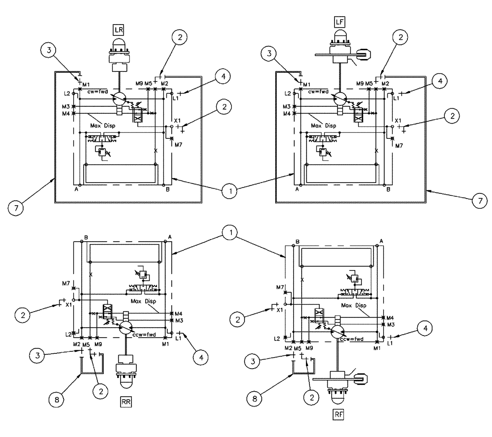 Схема запчастей Case IH SPX4260 - (06-005) - WHEEL MOTOR GROUP, STANDARD Hydraulic Plumbing