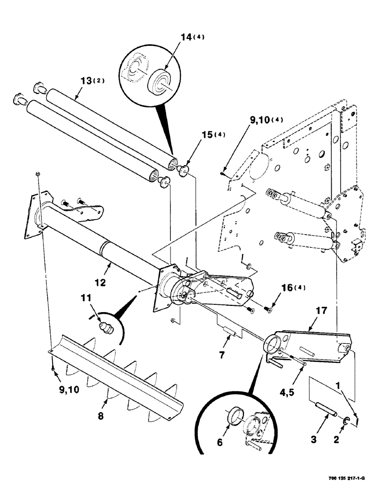 Схема запчастей Case IH RS451 - (6-12) - BELT TENSIONING ROLLER ASSEMBLY (14) - BALE CHAMBER