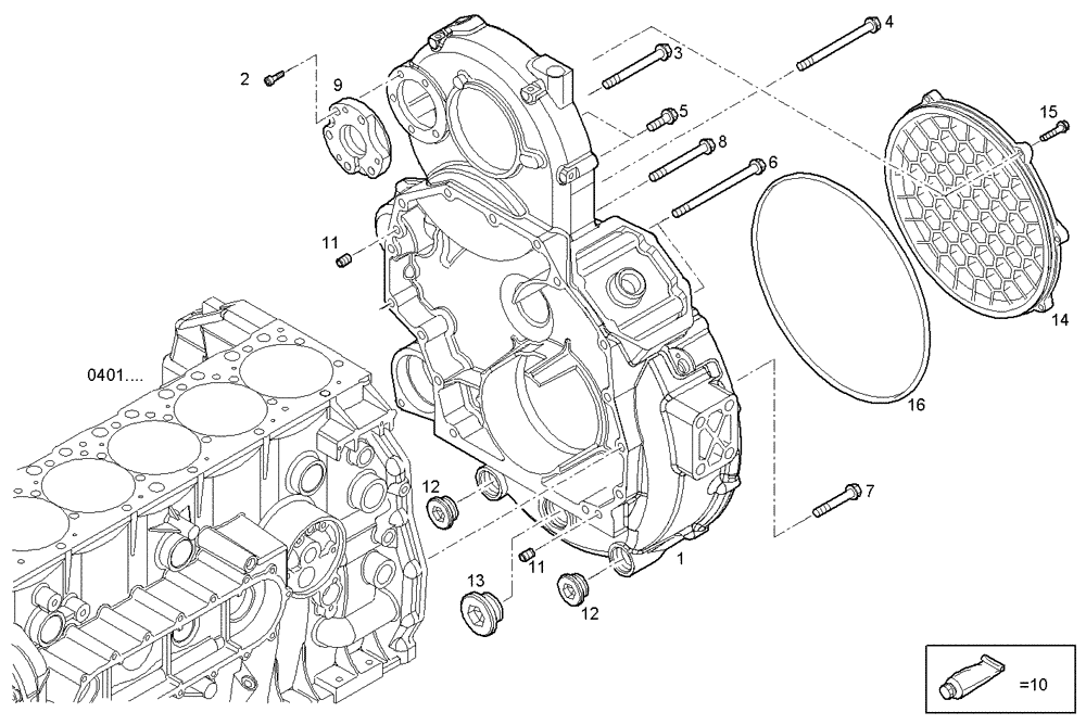 Схема запчастей Case IH F2CE9684P E008 - (0432.032) - REAR C.CASE COVER 