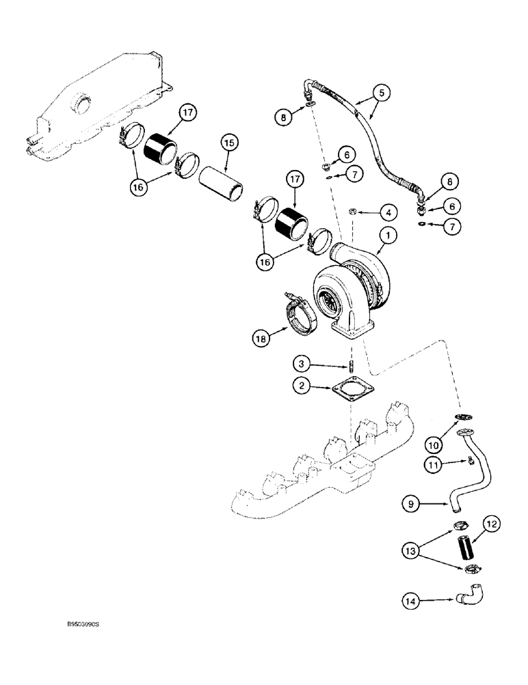 Схема запчастей Case IH 9330 - (2-018) - TURBOCHARGER SYSTEM, 6TA-830 ENGINE, 9330 TRACTOR ONLY, PRIOR TO S/N JEE0036501 (02) - ENGINE