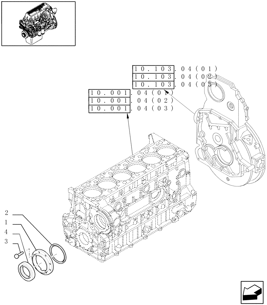 Схема запчастей Case IH 8010 - (10.102.04[01]) - ENGINE BLOCK FRONT COVER - 8010 (10) - ENGINE