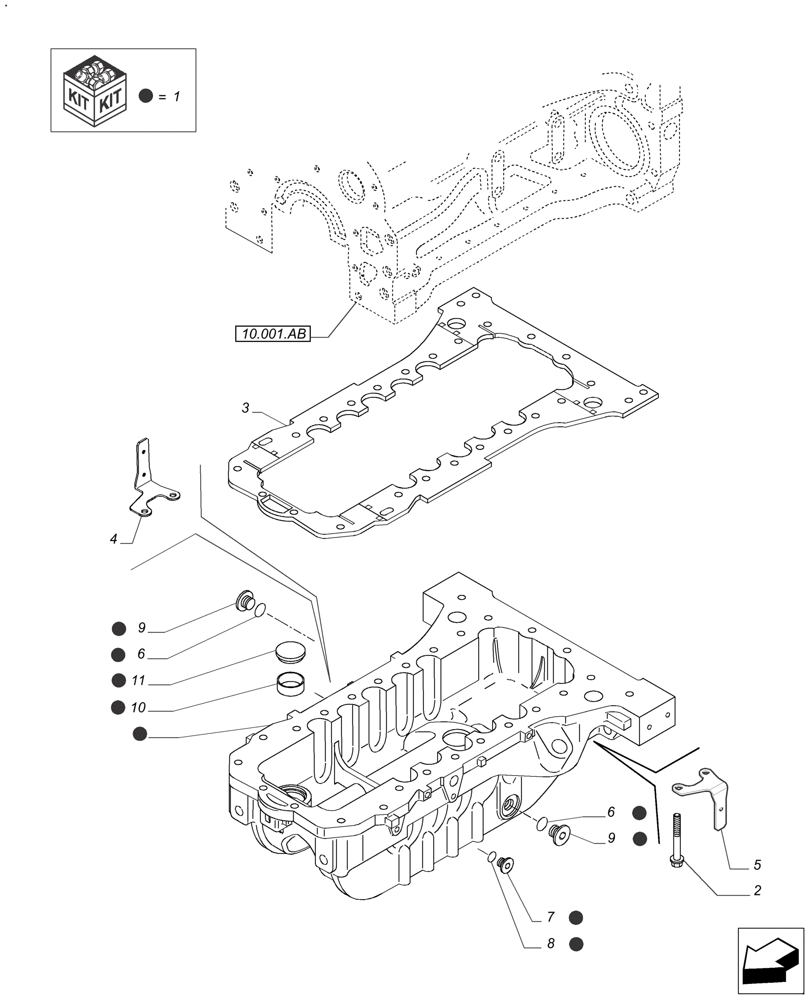 Схема запчастей Case IH FARMALL 125A - (10.102.AP[01]) - ENGINE OIL SUMP (10) - ENGINE