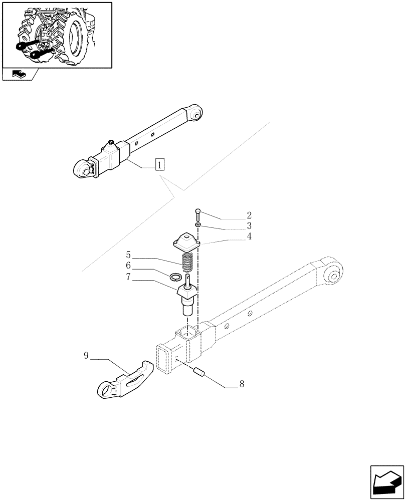 Схема запчастей Case IH FARMALL 105U - (1.89.6/01A) - 3 POINT LINKAGE WITH CAT.2 FLEXIBLE ENDS FOR MDC - ARM - BREAKDOWN (09) - IMPLEMENT LIFT