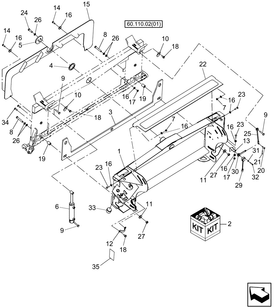 Схема запчастей Case IH 8010 - (60.110.03[01]) - LATERAL TILT FEEDER ADAPTER - PRIOR TO PIN HAJ202001 - 7010/8010 (60) - PRODUCT FEEDING