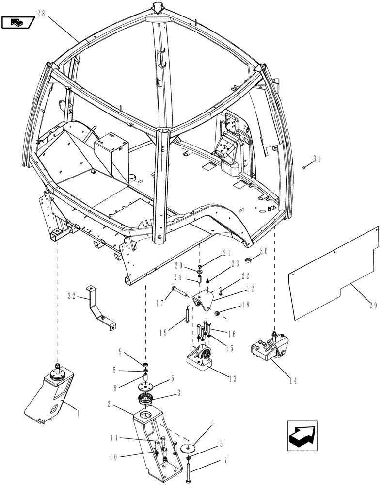 Схема запчастей Case IH MAGNUM 225 - (90.150.01[01]) - CAB, MOUNTING WITH ISOLATORS (90) - PLATFORM, CAB, BODYWORK AND DECALS