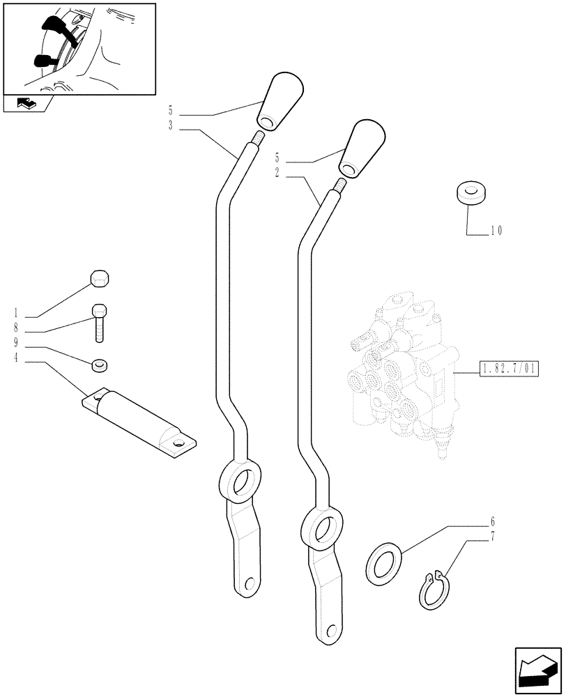 Схема запчастей Case IH FARMALL 95 - (1.92.82/01) - 2 CONTROL VALVE - LEVER AND KNOB (VAR.335368-335413-335417) (10) - OPERATORS PLATFORM/CAB