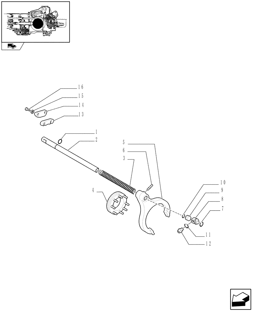 Схема запчастей Case IH FARMALL 105U - (1.32.6[02]) - DIFFERENTIAL LOCK FOR HD REAR AXLE - RODS & FORKS (03) - TRANSMISSION