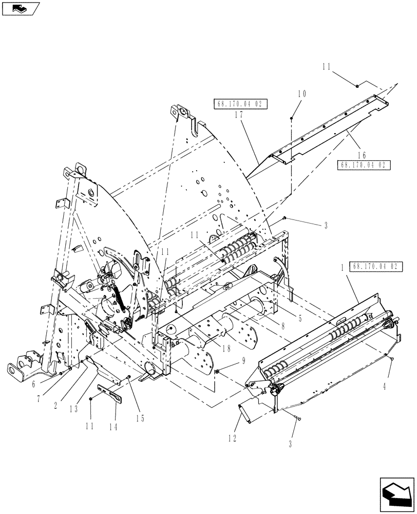 Схема запчастей Case IH RB455A - (68.170.04[01]) - NET WRAP, STATIONARY ROLL & BRAKE TENSION MOUNTING (68) - TYING/WRAPPING