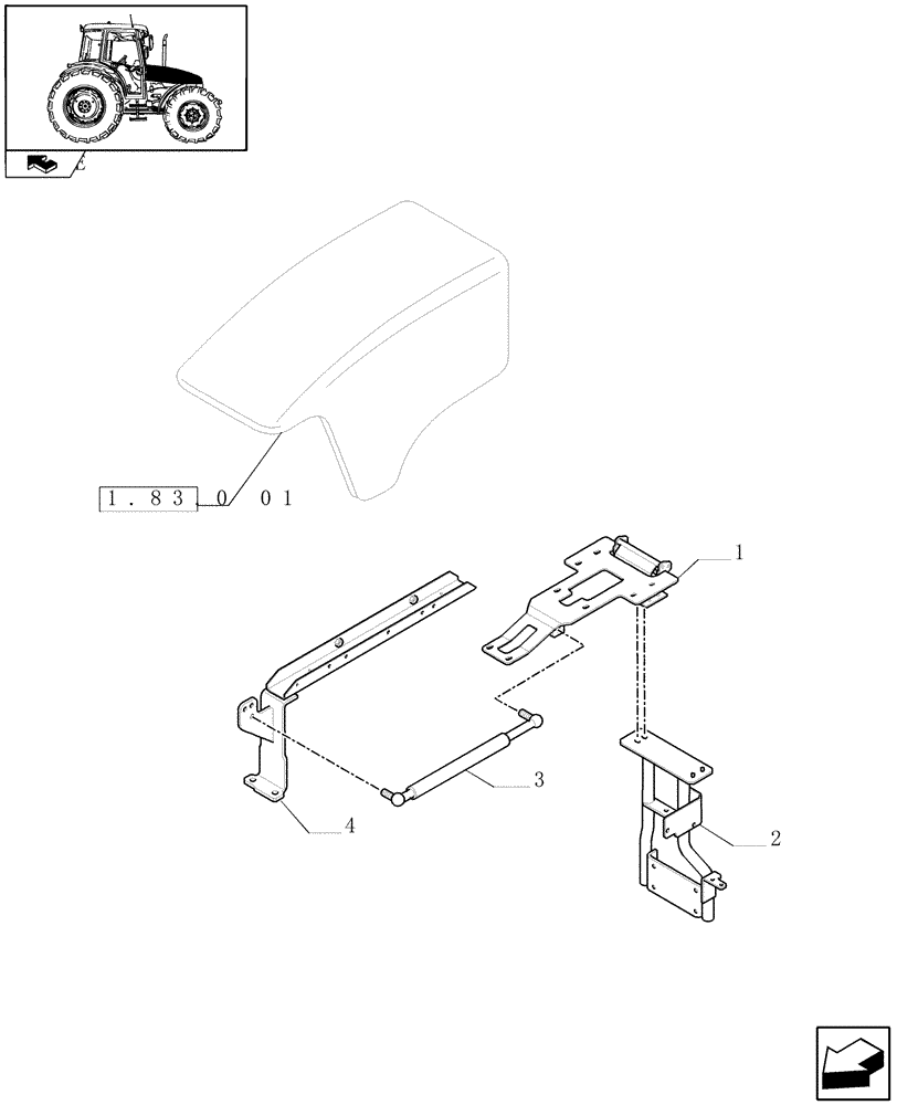 Схема запчастей Case IH FARMALL 80 - (1.83.0[03]) - HOOD GAS SPRING AND HINGE SUPPORT (08) - SHEET METAL