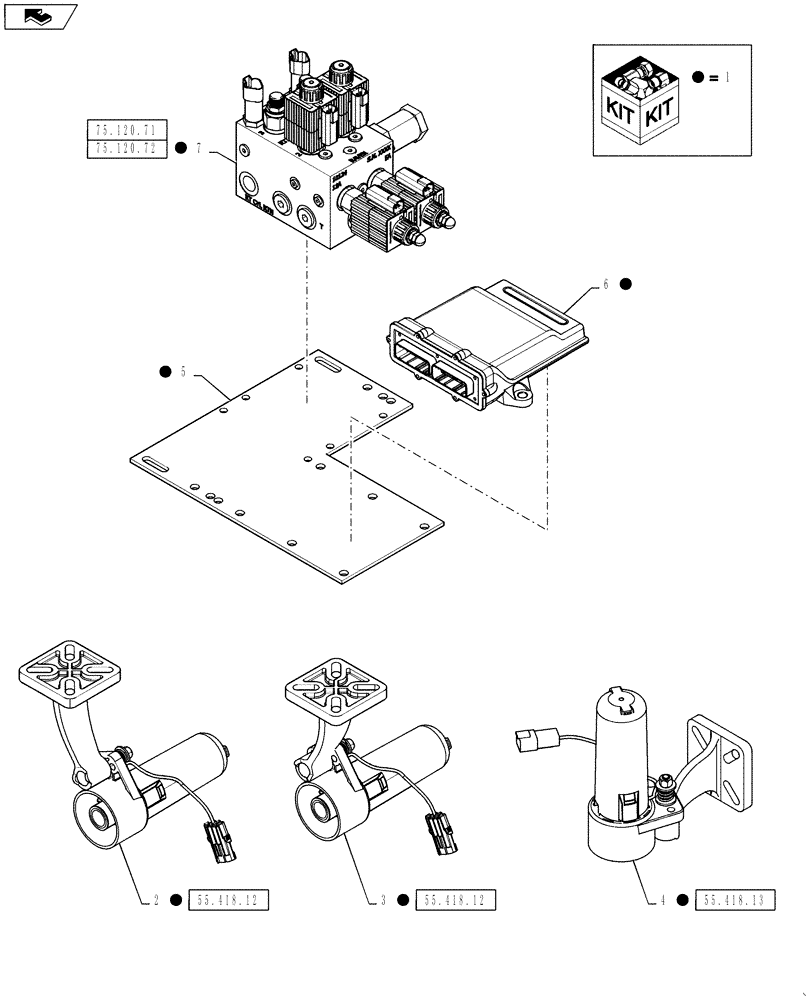 Схема запчастей Case IH 3330 - (55.418.10) - KIT, AUTOBOOM, 90 AND 100, BOOM LEVEL AND HEIGHT CONTROL (55) - ELECTRICAL SYSTEMS