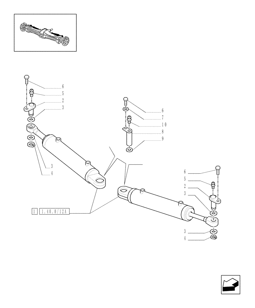 Схема запчастей Case IH MXU125 - (1.40.0/12[01]) - 4WD FRONT AXLE - HYDRAULIC CYLINDER (04) - FRONT AXLE & STEERING