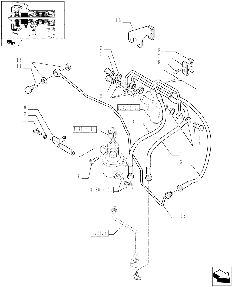 Схема запчастей Case IH FARMALL 80 - (1.80.4[02]) - POWER SHUTTLE E SERVO PTO FOR DIFF. LOCK - PTO ENGAG.CLUTCH,SERVOCONT. (VAR.330120-331120) (07) - HYDRAULIC SYSTEM