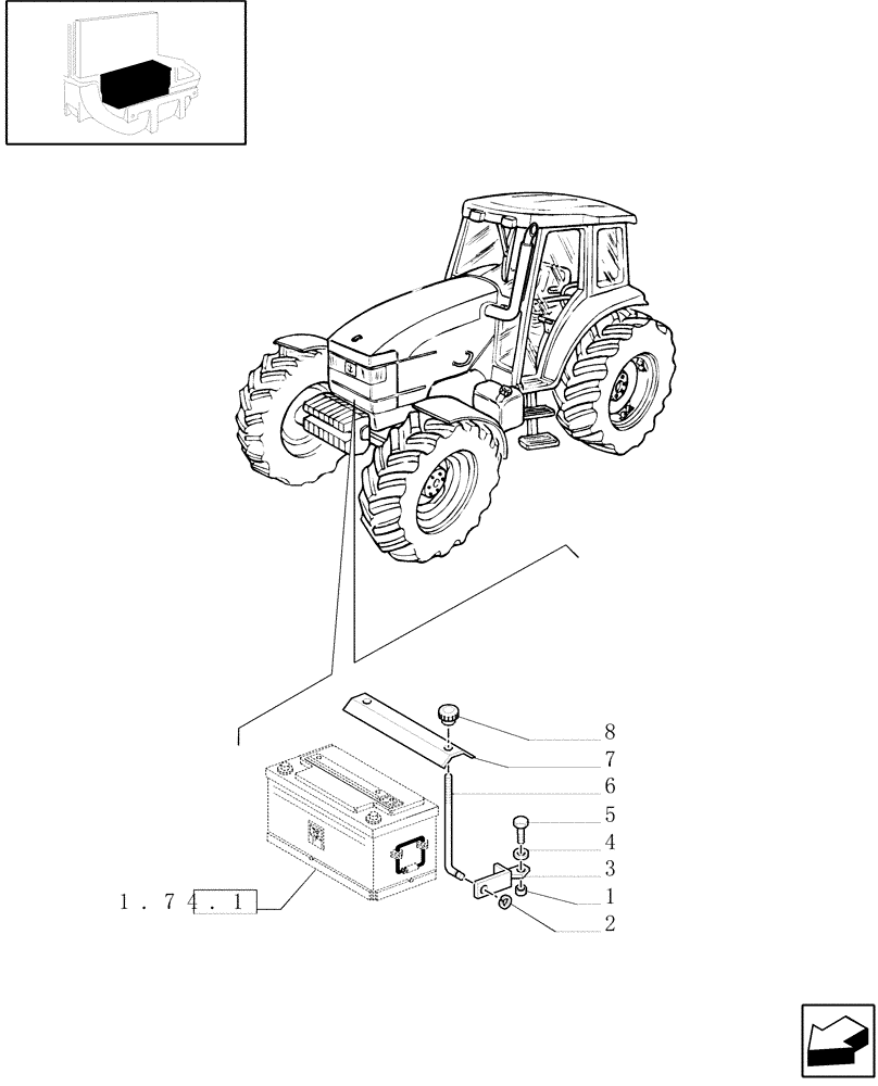 Схема запчастей Case IH JX90U - (1.74.3/01) - (VAR.007-712) NASO - BATTERY FASTENING (06) - ELECTRICAL SYSTEMS