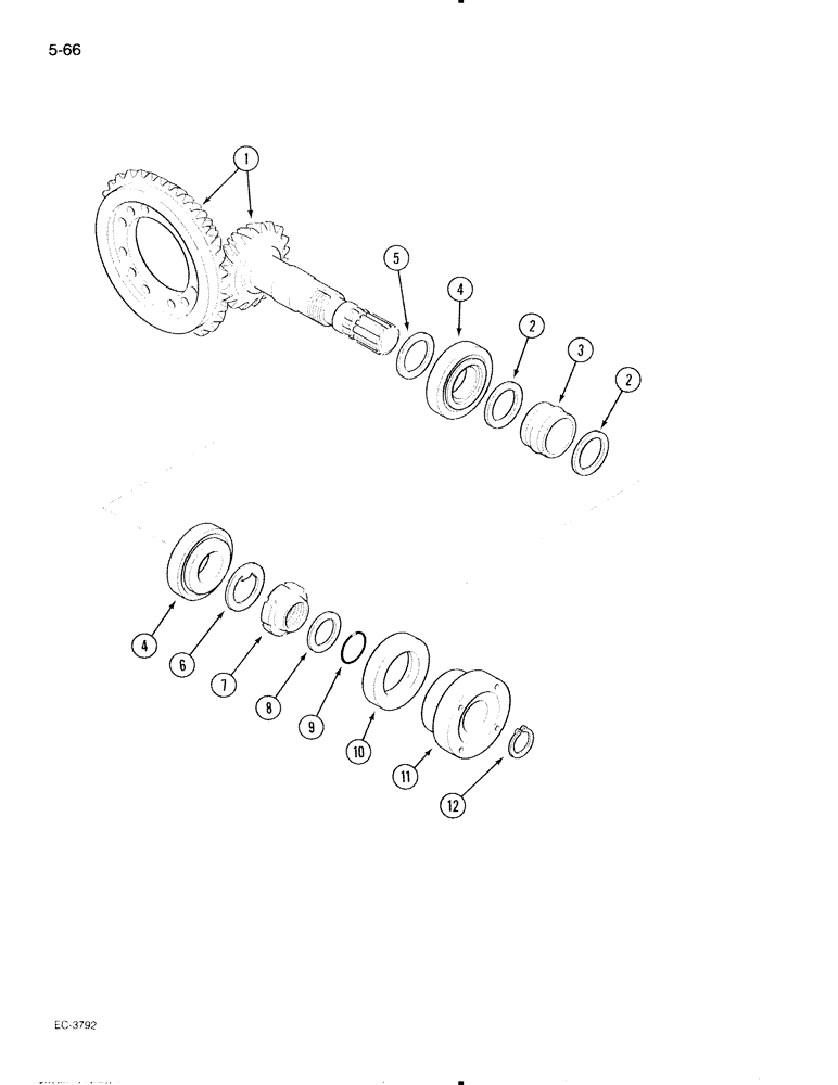 Схема запчастей Case IH 695 - (5-66) - MECHANICAL FRONT DRIVE CARRARO, BEVEL GEAR PINION SET (05) - STEERING