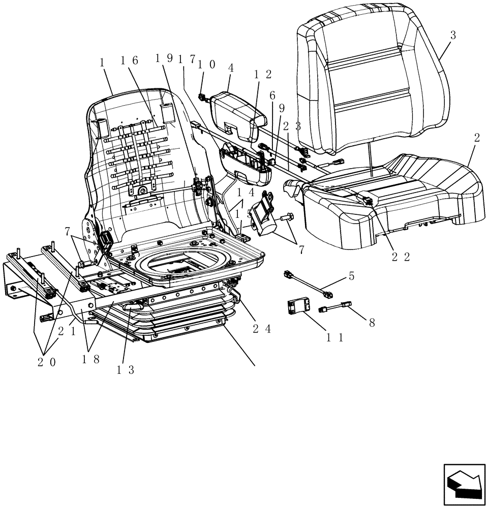 Схема запчастей Case IH 8120 - (90.120.06) - SEAT COMPONENTS, OPERATOR (HEATED) (90) - PLATFORM, CAB, BODYWORK AND DECALS