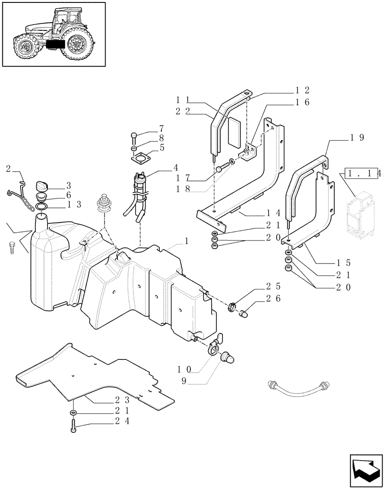 Схема запчастей Case IH MXU115 - (1.14.0/02[03]) - (VAR.131) SHIELD FUEL TANK - FUEL TANK AND RELATED PARTS (02) - ENGINE EQUIPMENT