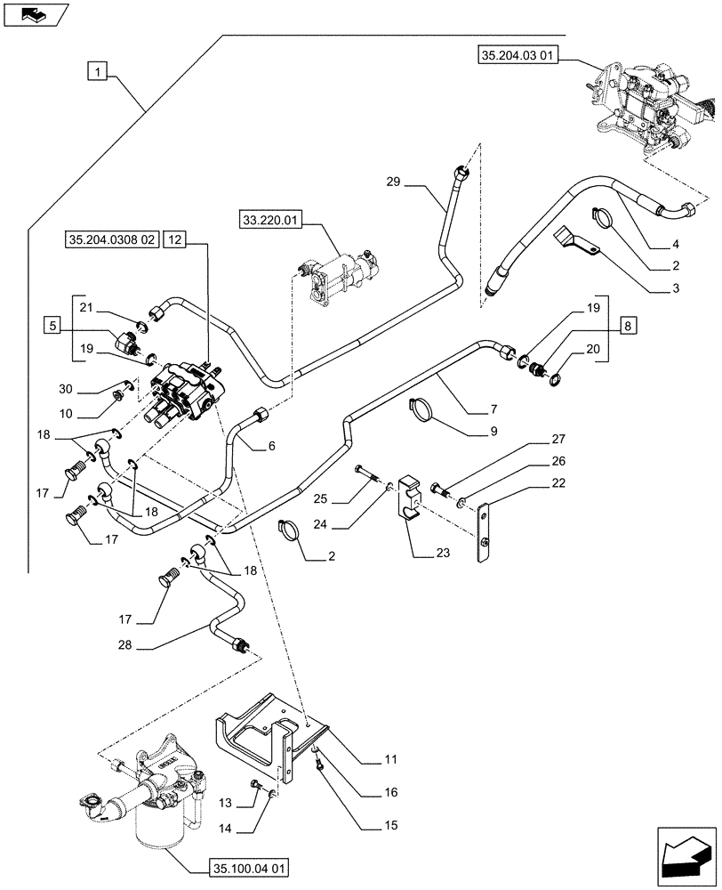 Схема запчастей Case IH FARMALL 75C - (88.035.07[01]) - DIA KIT - 2 MID MOUNT - VALVES AND PIPES (88) - ACCESSORIES