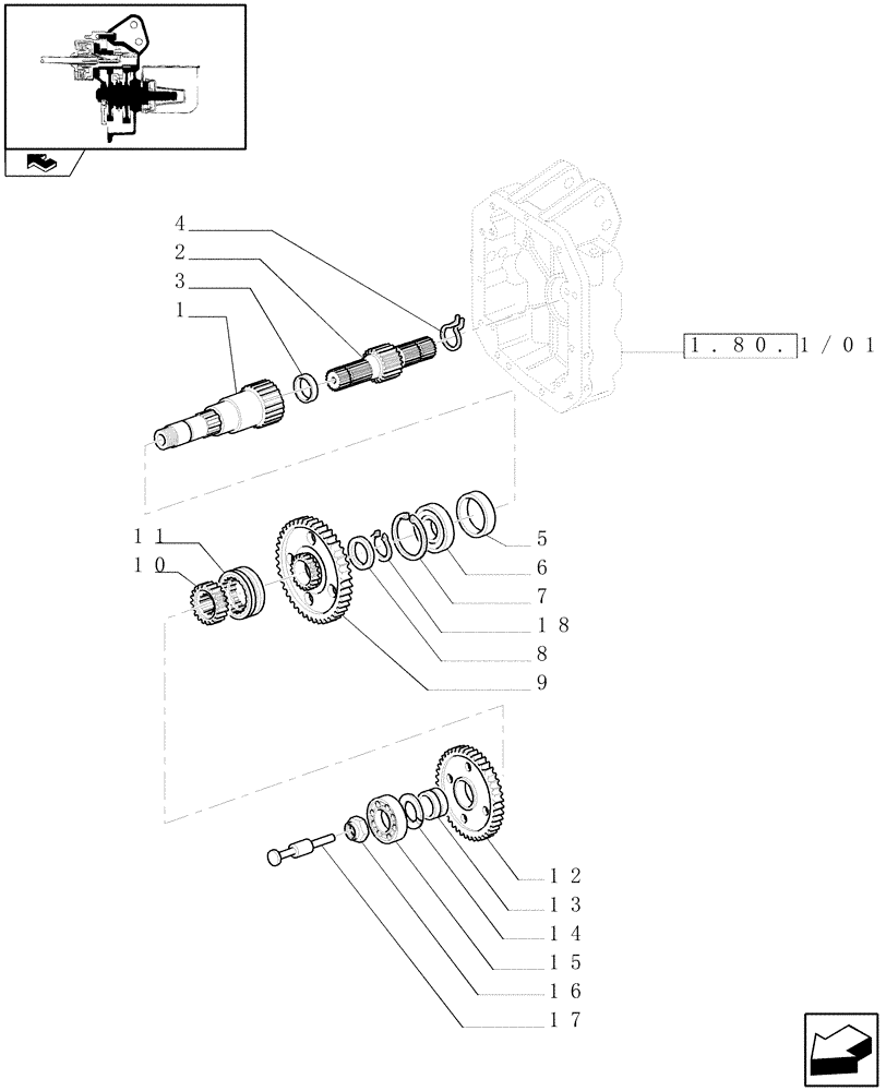 Схема запчастей Case IH PUMA 140 - (1.80.1/01[02]) - POWER TAKE-OFF 540/1000 WITH REVERSABLE SHAFT - SHAFT AND GEARS (VAR.330800) (07) - HYDRAULIC SYSTEM