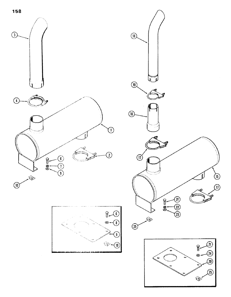 Схема запчастей Case IH 336BDT - (158) - EXHAUST SYSTEM, MUFFLER, HORIZONTAL, W/ 90 DEGREE ELBOW, ENCLOSED UNIT ONLY, W/ 3-1/2 INCH INLET, H 