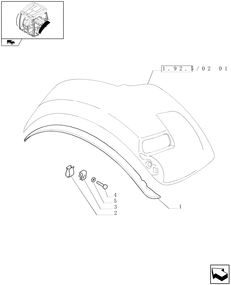 Схема запчастей Case IH PUMA 125 - (1.92.5/02[03A]) - WIDE REAR FENDERS WITH EXTENSIONS - EXTENSIONS (VAR.330519-331519) - D7076 (10) - OPERATORS PLATFORM/CAB