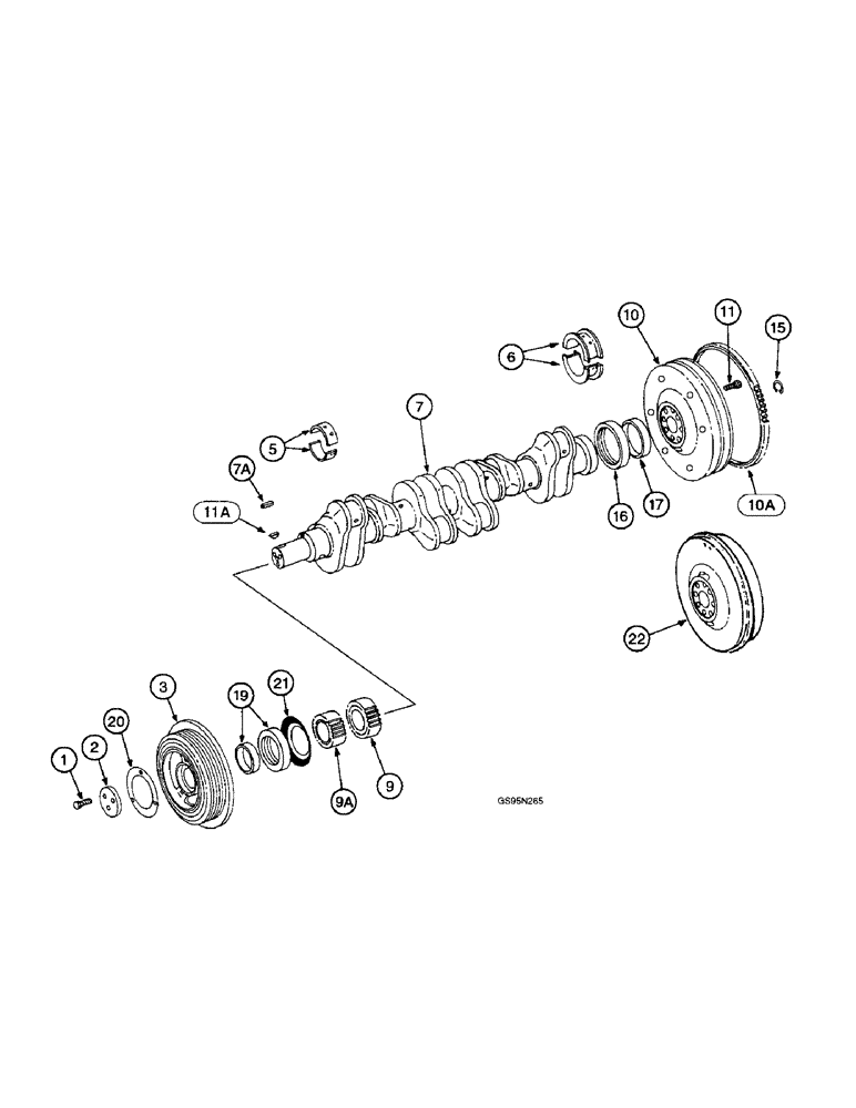 Схема запчастей Case IH D-466 - (9E-022) - CRANKSHAFT, FLYWHEEL AND BEARINGS, ALL MACHINES EXCEPT 4366 AND 4386 TRACTORS 