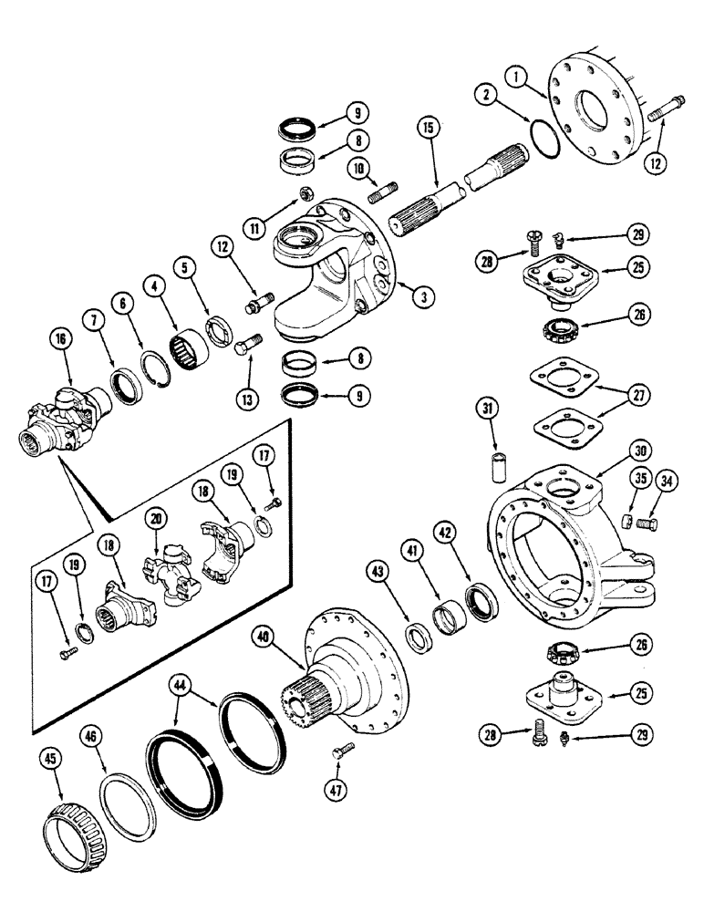 Схема запчастей Case IH 4694 - (6-188) - FRONT AXLE ASSEMBLY, RIGHT TRUNNION AND SPINDLE, TRUNNION WITH BEARING, PRIOR TO AXLE S/N 13015953 (06) - POWER TRAIN